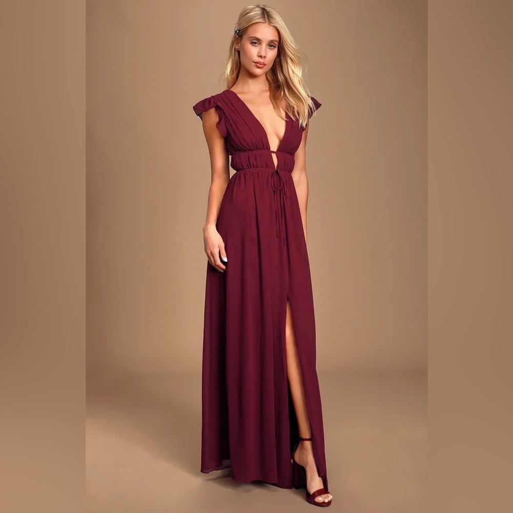 I'm All Yours Burgundy Ruffled Maxi Dress